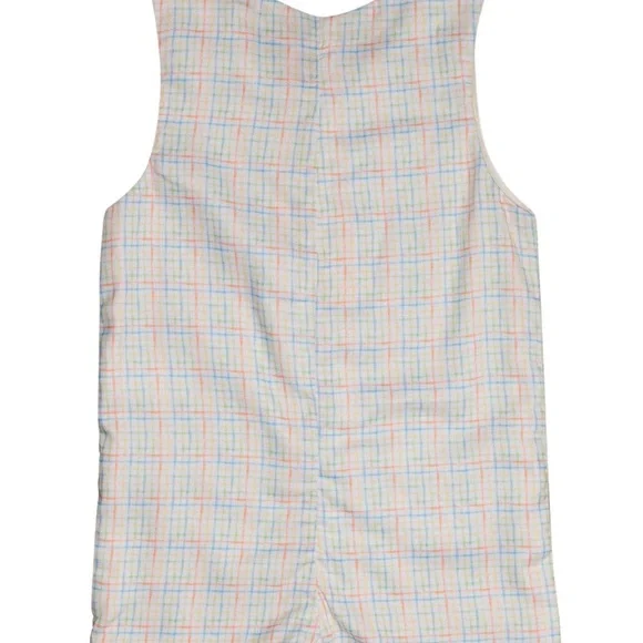 NWT Rainbow Plaid Shortall with Bunny Pocket